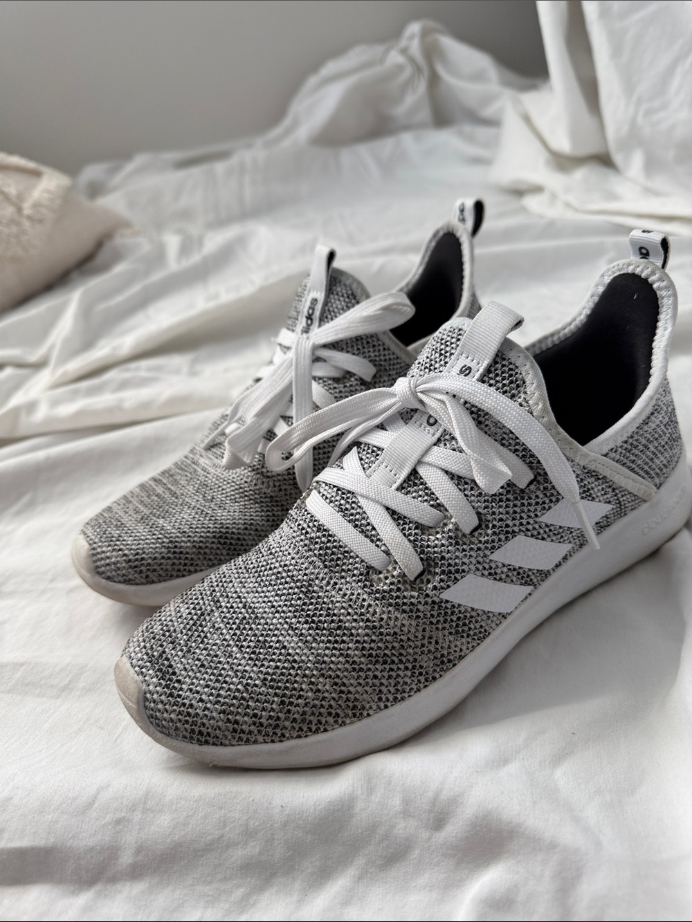 adidas women’s Knit Sneaker in White and Gray - Picture 4 of 9